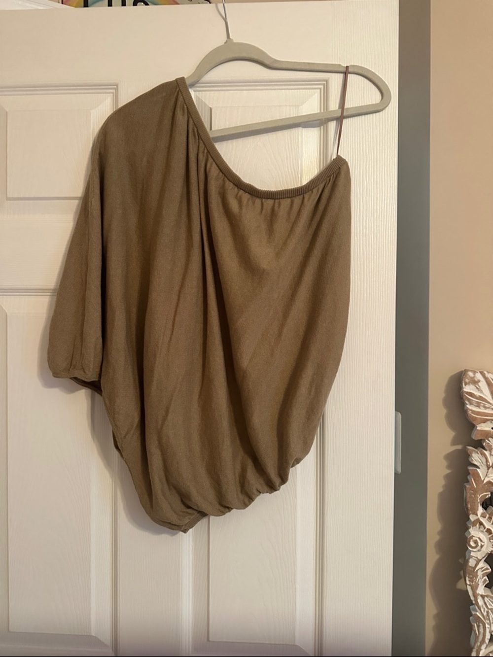 Zara Taupe One-Shoulder Draped Top